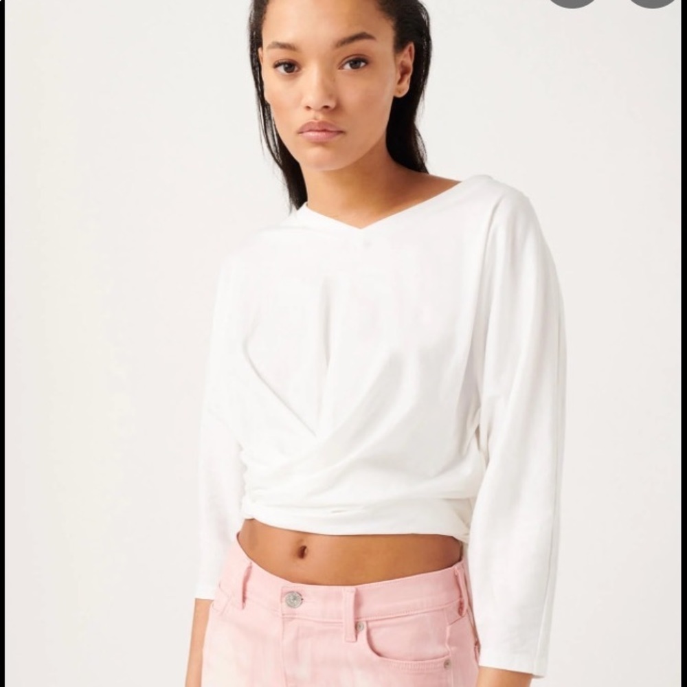 V-neck twist tee in optic white. 7 for all mankind (M).